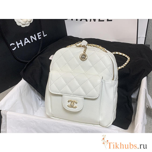 Chanel CC Day Backpack Quilted Caviar Mini White 18x16x8cm - 1