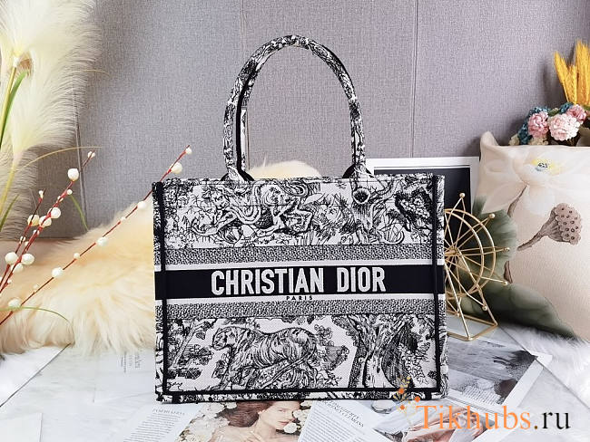 Dior Medium Book Tote Black Toile de Jouy 36x27.5x16.5cm - 1