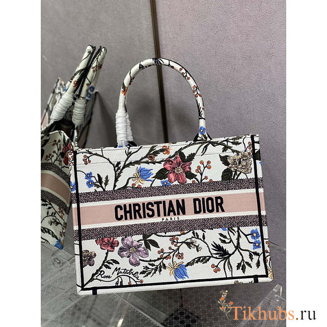 Dior Medium Book Tote White Multicolor Petites 36x18x28cm - 1