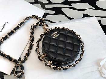 Chanel Small Round Bag Lambskin Black Gold 11×11×4cm