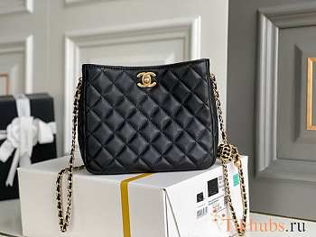 Chanel 22S Pearl Hobo Bag Lambskin Black 19x17x8.5cm