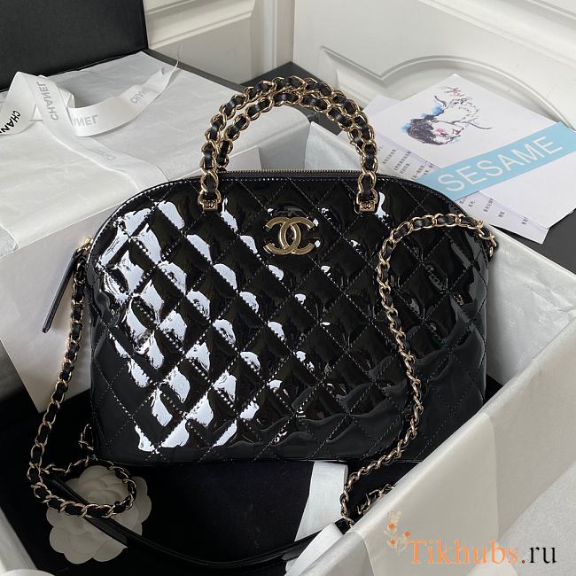 Chanel Small Shopping Bag Patent Gold Metal Black 20.5 × 28.5 × 7 cm - 1