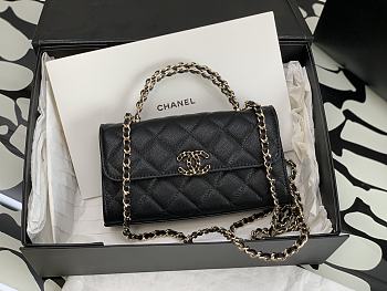 Chanel Flap Chain Bag Black Caviar Gold With Handle 18x10x4.5cm