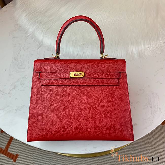 Hermes Gold Epsom Kelly 25 Gold Hardware Red 25x17x7cm - 1