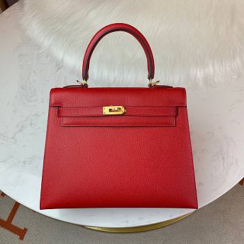 Hermes Gold Epsom Kelly 25 Gold Hardware Red 25x17x7cm