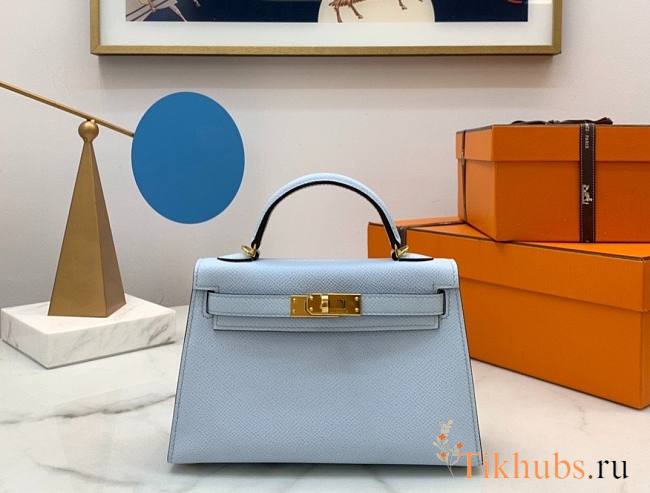 Hermes Kelly Epsom Blue Gold 19cm - 1