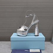 Prada Logo Plaque Platform Heeled Sandals Silver 13.5cm - 4