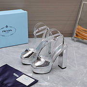 Prada Logo Plaque Platform Heeled Sandals Silver 13.5cm - 2