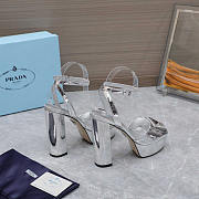 Prada Logo Plaque Platform Heeled Sandals Silver 13.5cm - 3