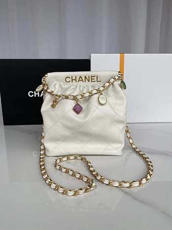 Chanel Small Bucket Bag Lambskin Gold White 17 × 16 × 7 cm