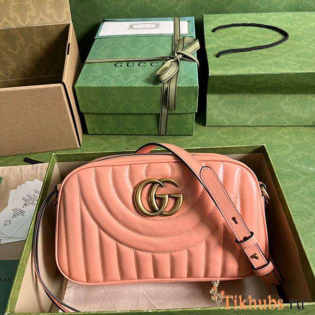 Gucci GG Marmont Shoulder Bag Peach Leather 24x13x7cm - 1