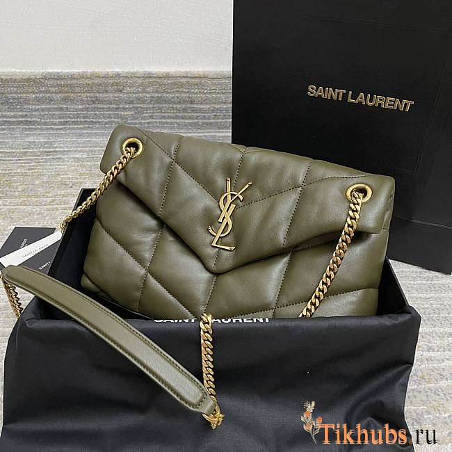 YSL Loulou Puffer Khaki Gold Hardware 29x17x11cm - 1