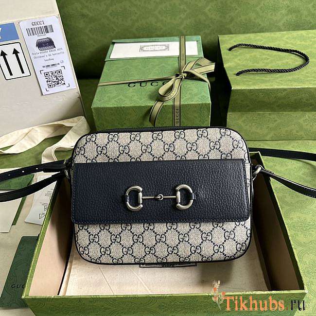 Gucci Horsebit 1955 Small Beige/Blue Bag 22.5x17x6.5cm - 1