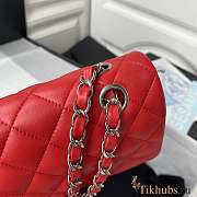 Chanel Flap Bag Lambskin Red Silver Hardware Size 23 cm - 6