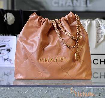 Chanel 22 Handbag Shiny Calfskin Brown Gold Hardware 42x39x8cm