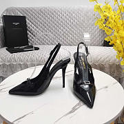 YSL Luna Slingback Pumps Black Patent Leather Heel 10.5cm - 2