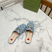 Gucci Princetown Horsebit Canvas Jacquard Blue Slippers - 5