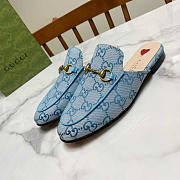 Gucci Princetown Horsebit Canvas Jacquard Blue Slippers - 3