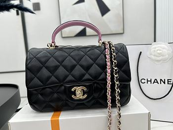 Chanel Mini Flap Bag With Top Handle Black Pink 20x12x6cm