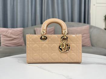 Dior Lady D-joy Beige Patent Leather 26x13.5x5.5cm