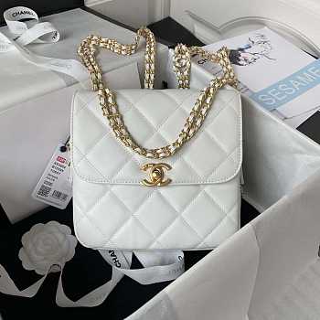 Chanel Backpack Chain Bag Lambskin White 18 x 20 x 7 cm