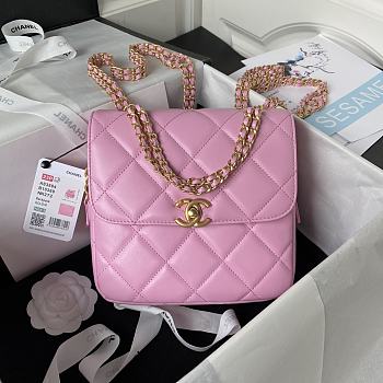 Chanel Backpack Chain Bag Lambskin Pink 18 x 20 x 7 cm