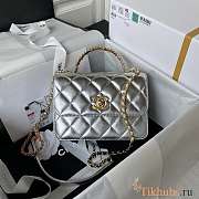 Chanel Mini Flap Bag With Top Handle Silver Gold 20x14x7.5cm - 1