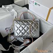 Chanel Mini Flap Bag With Top Handle Silver Gold 20x14x7.5cm - 4