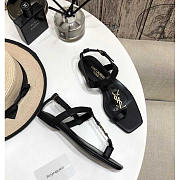 YSL Cassandra Flat Leather Sandals Black - 1