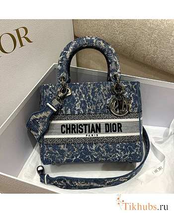 Dior Lady D-lite Blue Brocart Denim-Effect 24 x 20 x 11 cm