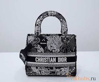 Dior Lady D-lite Black Toile Zodiac 24 x 20 x 11 cm 