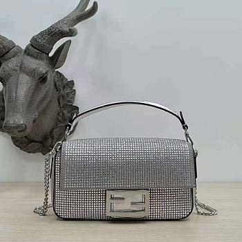 Fendi Baguette Mini Silver Crystals Bag 19x11.5x4cm