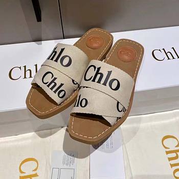 Chloe Woody Flat Mule in Canvas Beige