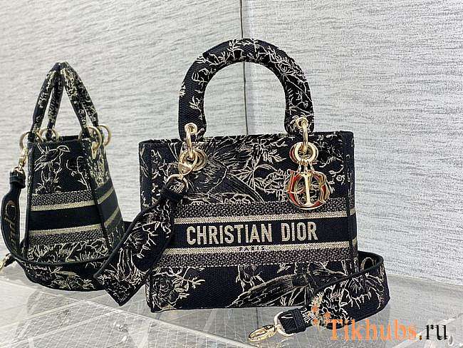 Dior Lady D-lite Black Jardin d'Hiver Embroidered Cotton 24 x 20 x 11 cm - 1