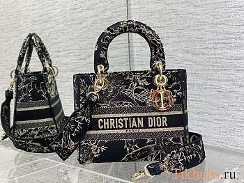 Dior Lady D-lite Black Jardin d'Hiver Embroidered Cotton 24 x 20 x 11 cm