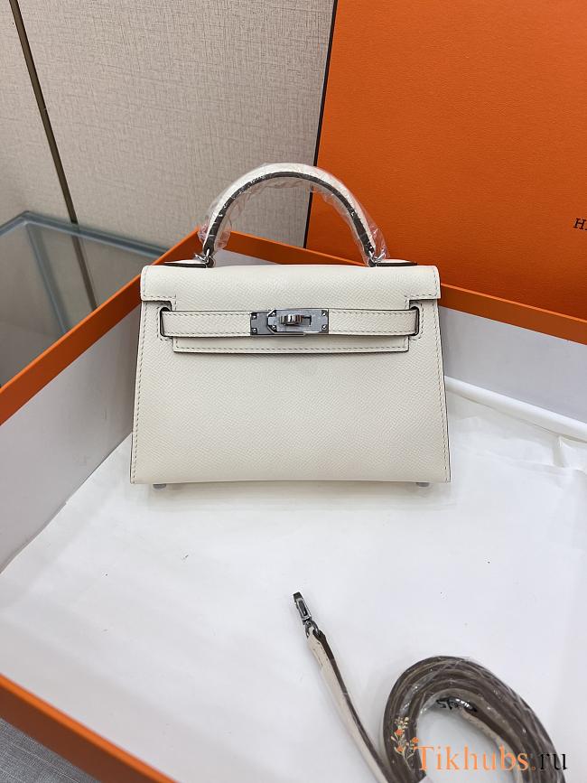 Hermes Mini Kelly White Epsom Silver 19cm - 1