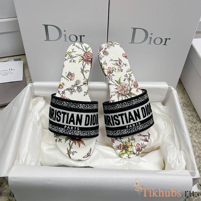 Dior Dway Slide White Multicolor Botanique Motif - 1