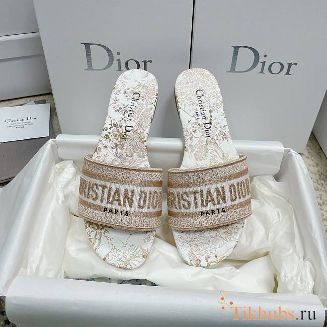 Dior Dway Slide White Jardin d'Hiver Motif Metallic Thread - 1