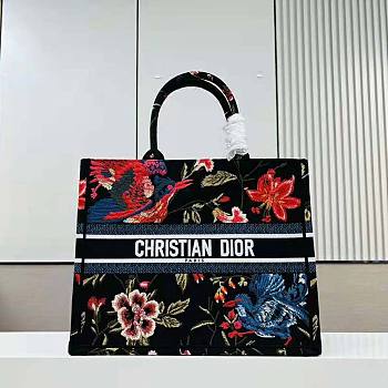 Dior Large Book Tote Black Multicolor Birds Embroidery 42 x 35 x 18.5 cm