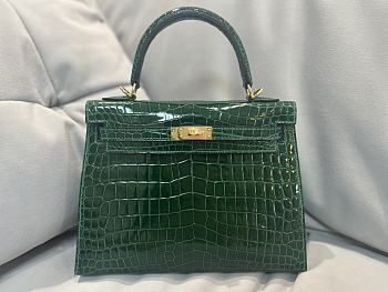 Hermes Kelly Crocodile Green Gold 25cm