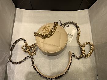 Chanel 19 Round Clutch With Chain Beige Gold 12x12x4.5cm