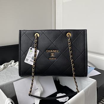 Chanel Shopping Tote Bag Leather Black Gold 34x24x13cm