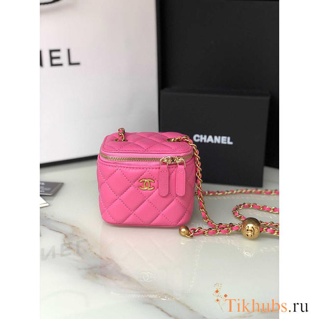 Chanel Lambskin Quilted Pearl Crush Mini Vanity Case Pink 8.5x11x7cm - 1