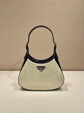 Prada Fabric Leather Shoulder Bag Tan Black 26x17x4.5cm