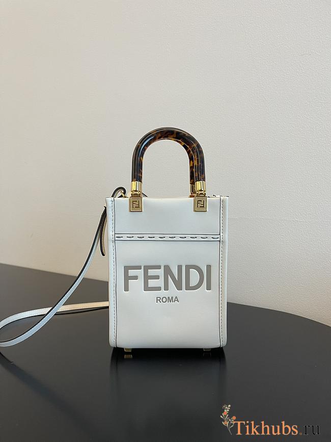 Fendi Mini Sunshine Shopper White Leather Bag 13x18x6.5cm - 1