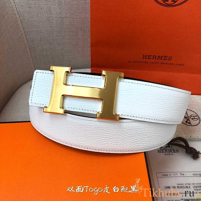 Hermes Togo Leather Belt White - 1