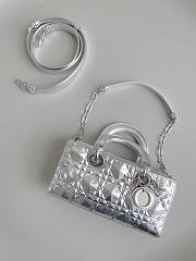 Dior Small Lady D-joy Bag Silver Tone Metallic Diamond Motif 22 x 12 x 6 cm - 5