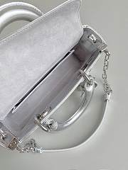 Dior Small Lady D-joy Bag Silver Tone Metallic Diamond Motif 22 x 12 x 6 cm - 3