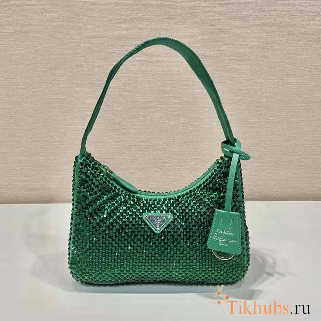 Prada Satin Mini Bag With Crystals Green 22x17x6cm - 1