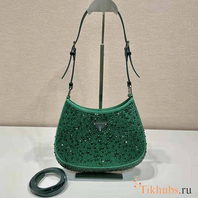 Prada Cleo Satin Bag With Crystals Green 22x18.5x4.5cm - 1